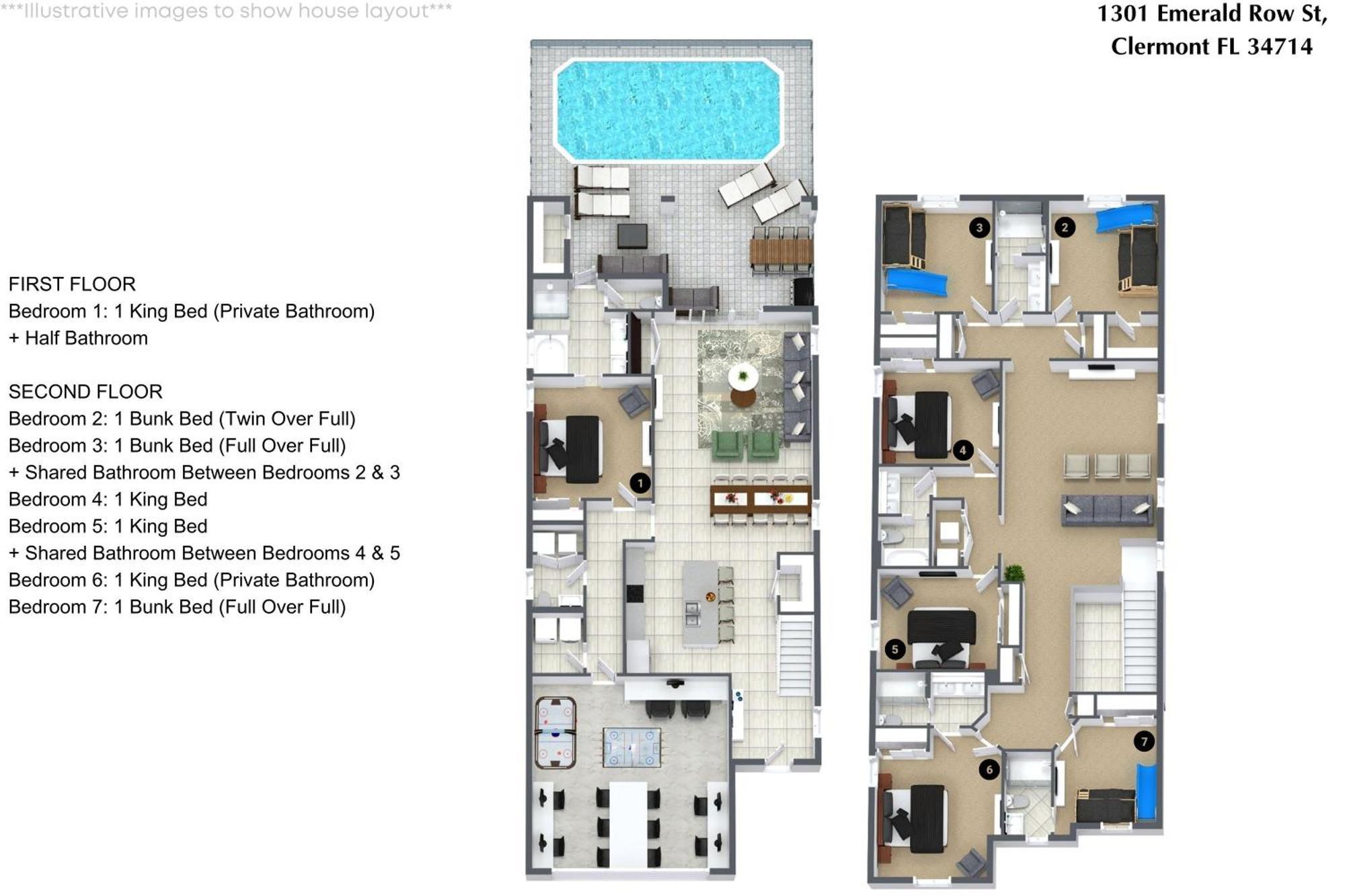 7 Bedrooms- 5,5 Bathrooms- Windsor Cay1301er *