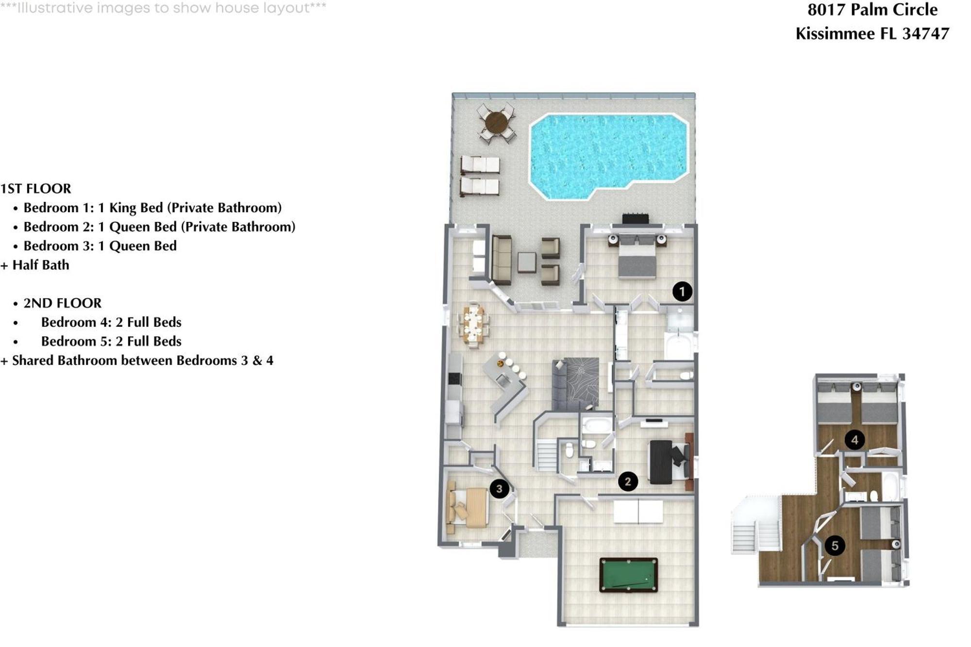 5 Bedrooms - 3,5 Bathrooms - Windsor Palms 8017 Kp * Orlando